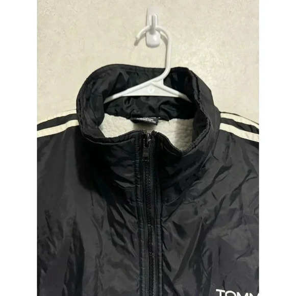 VTG TOMMY HILFIGER Mens Black Nylon Jacket Fleece Lined Medium Spellout Y2k READ - Picture 10 of 15
